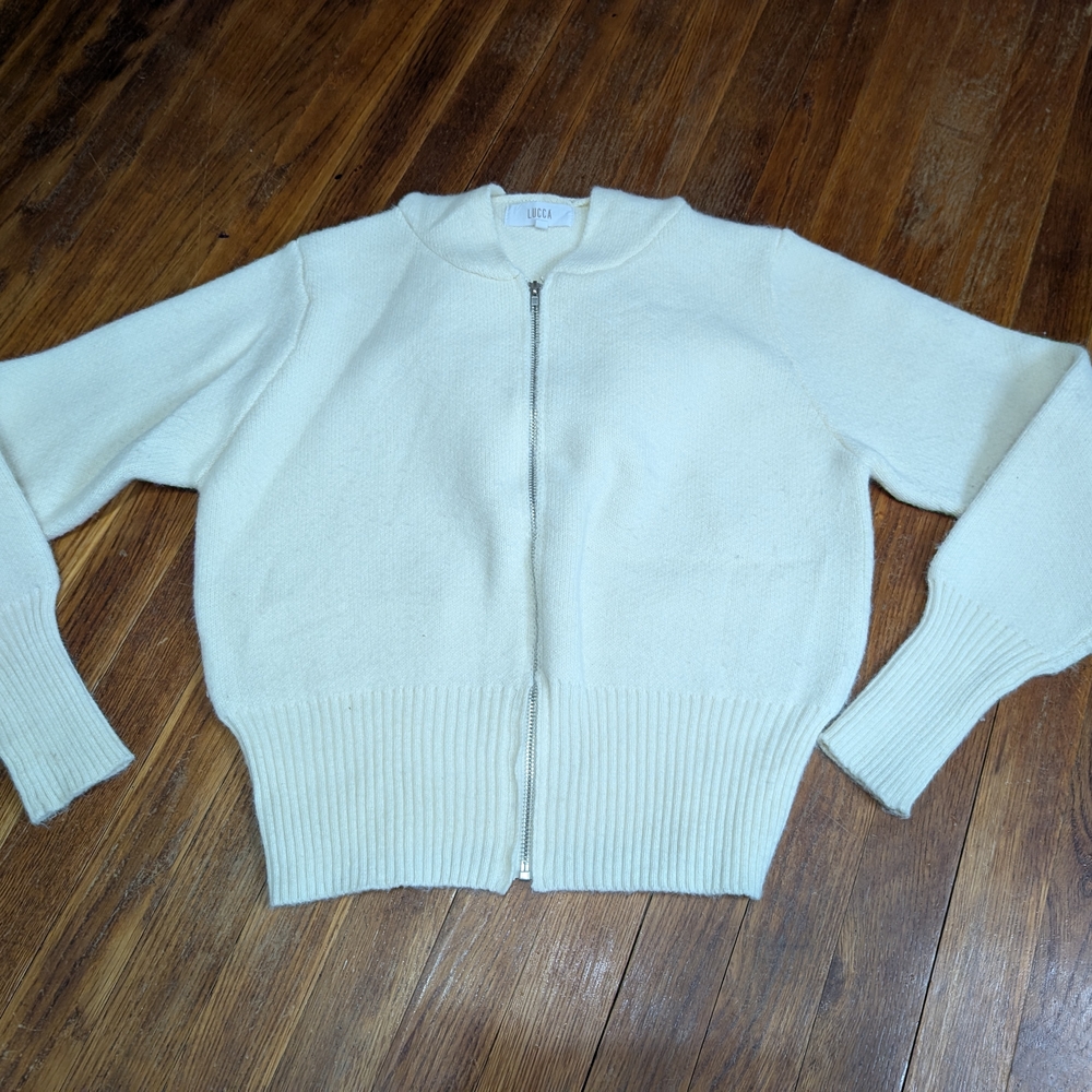 LUCCA Sweater Women's Medium Ivory Cable Knit  Cardigan